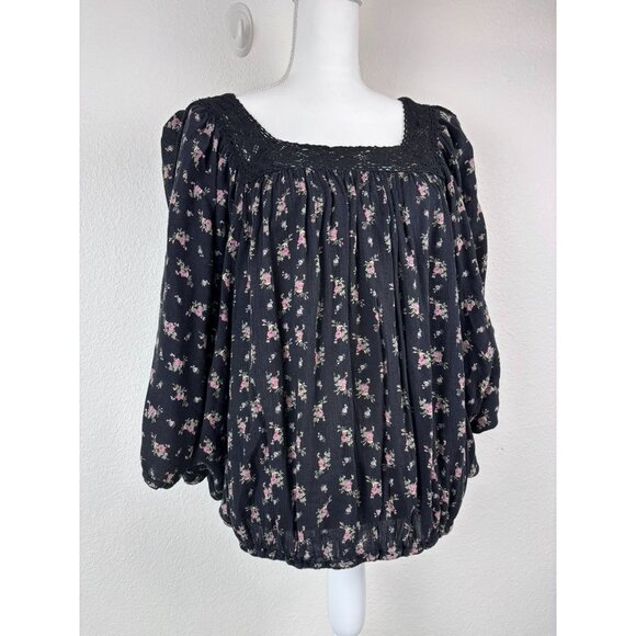 Ralph Lauren Denim and Supply women's medium black floral kimono sleeve blouse - Picture 2 of 9